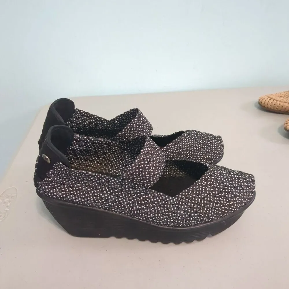 Bernie Mev Womens Mary Jane Wedge Shoes Woven Silver Gray Metallic Size 40/ US 9